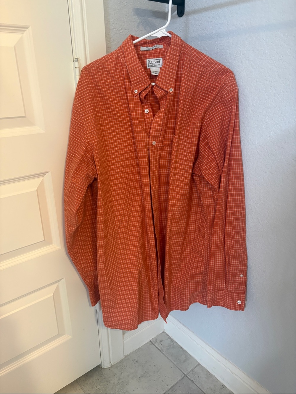 L.L. Bean Men's Orange Check Button-Down Shirt